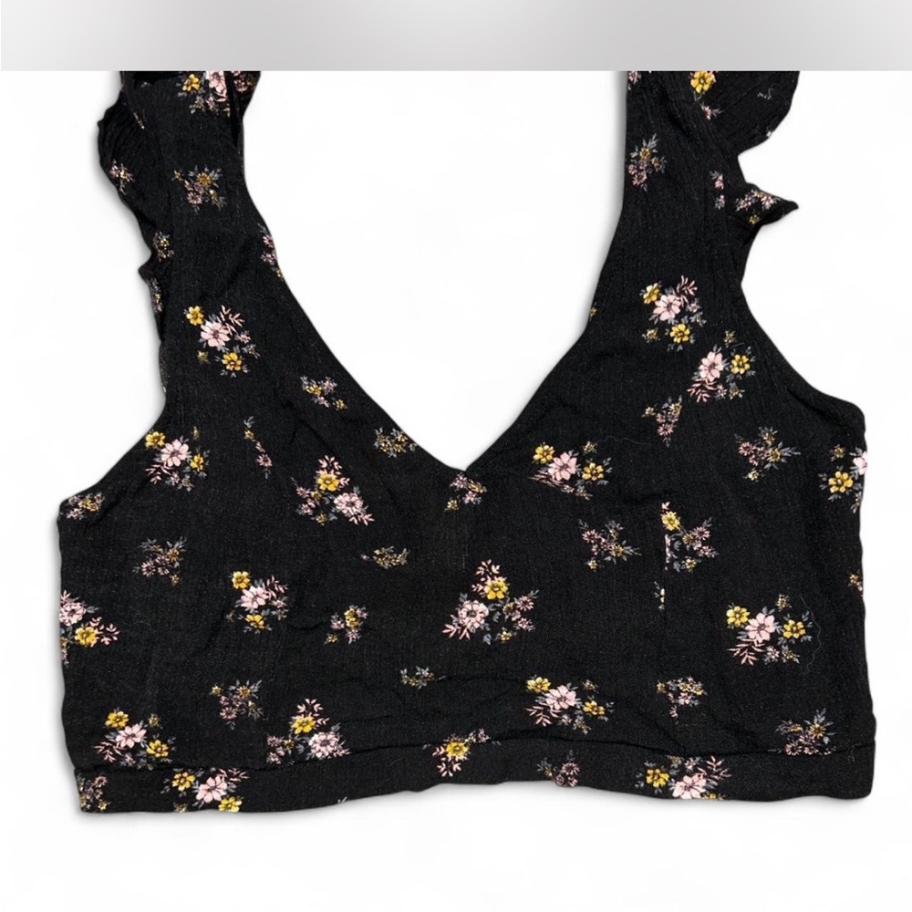 Kendall & Kylie Black Ruffled Crop Tank Top